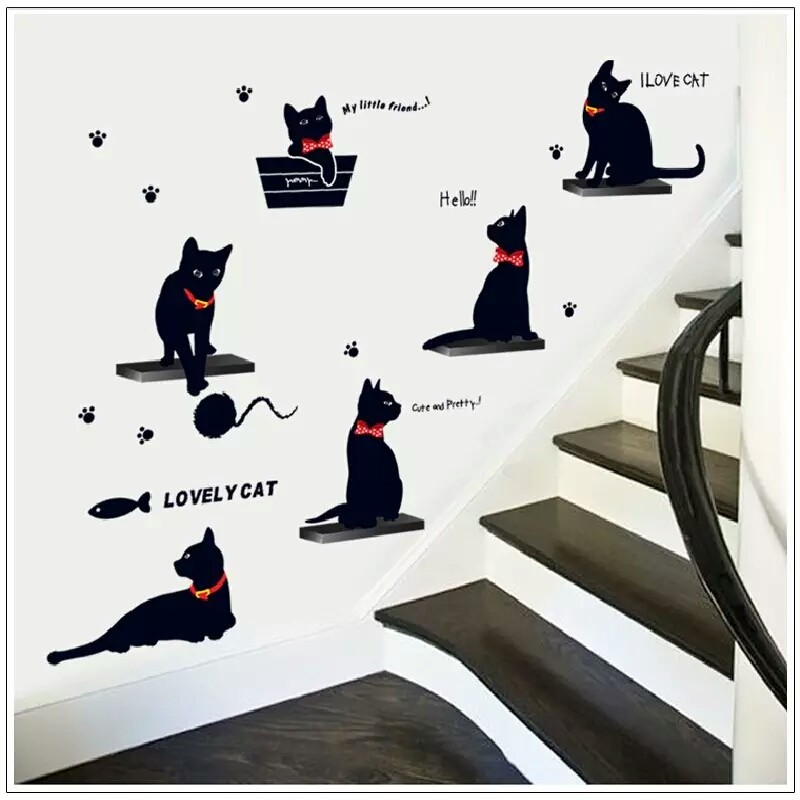 RELIZA WALL STICKER KUCING HITAM CAT KTTEN BLACK STIKER DINDING AY7157