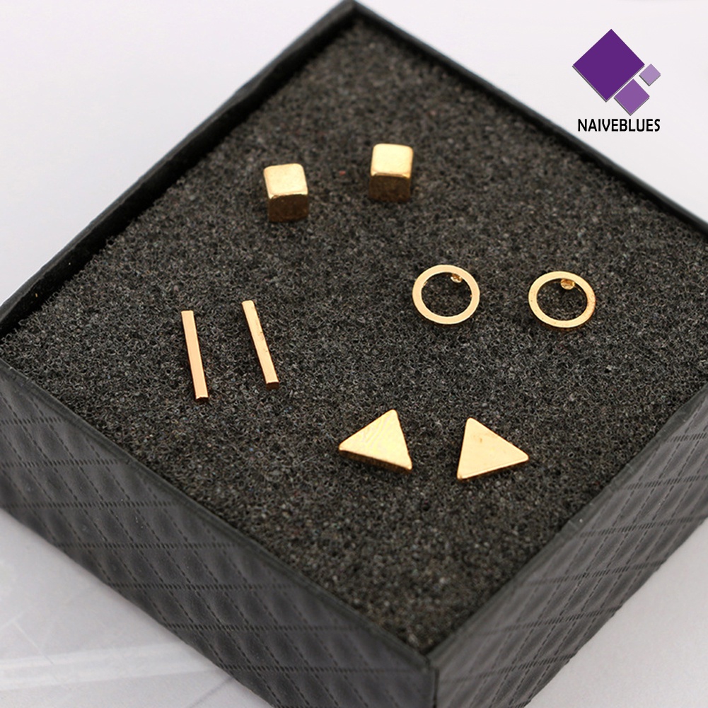 Set 4 Pasang Anting Stud Bentuk Bulat Persegi Segitiga Geometris Untuk Wanita