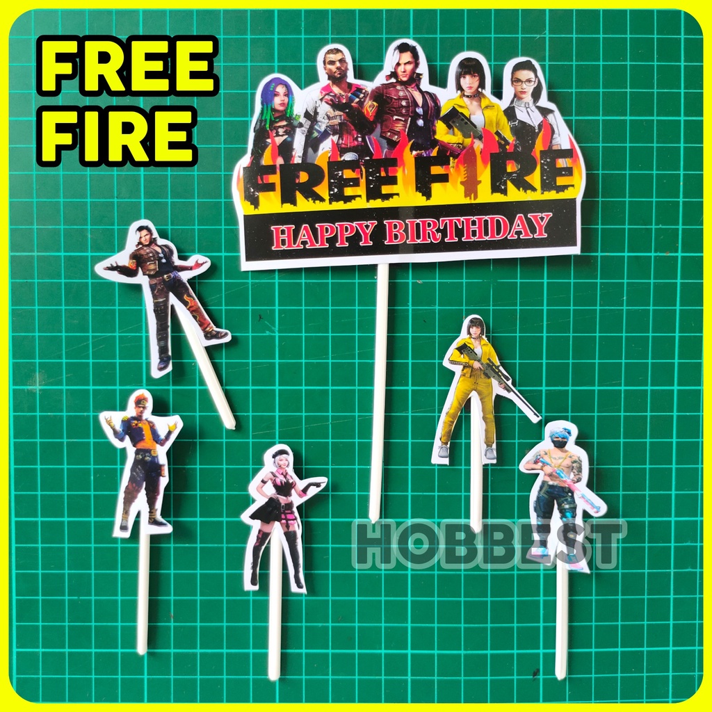 TOPPER CAKE KERTAS FREE FIRE Dekorasi Hiasan Kue Ultah Tusukan