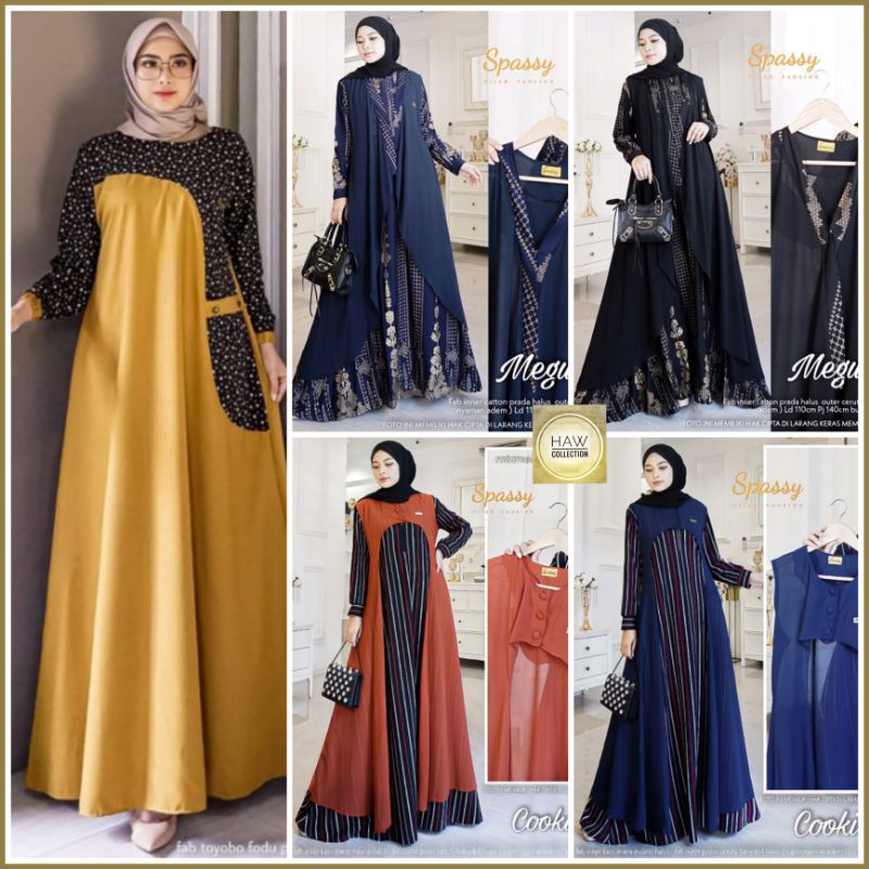 Baju Setelan Gamis Outer Terbaru Maxy Dres Muslim Kekinian Wanita Original By Spassy Ready Stock