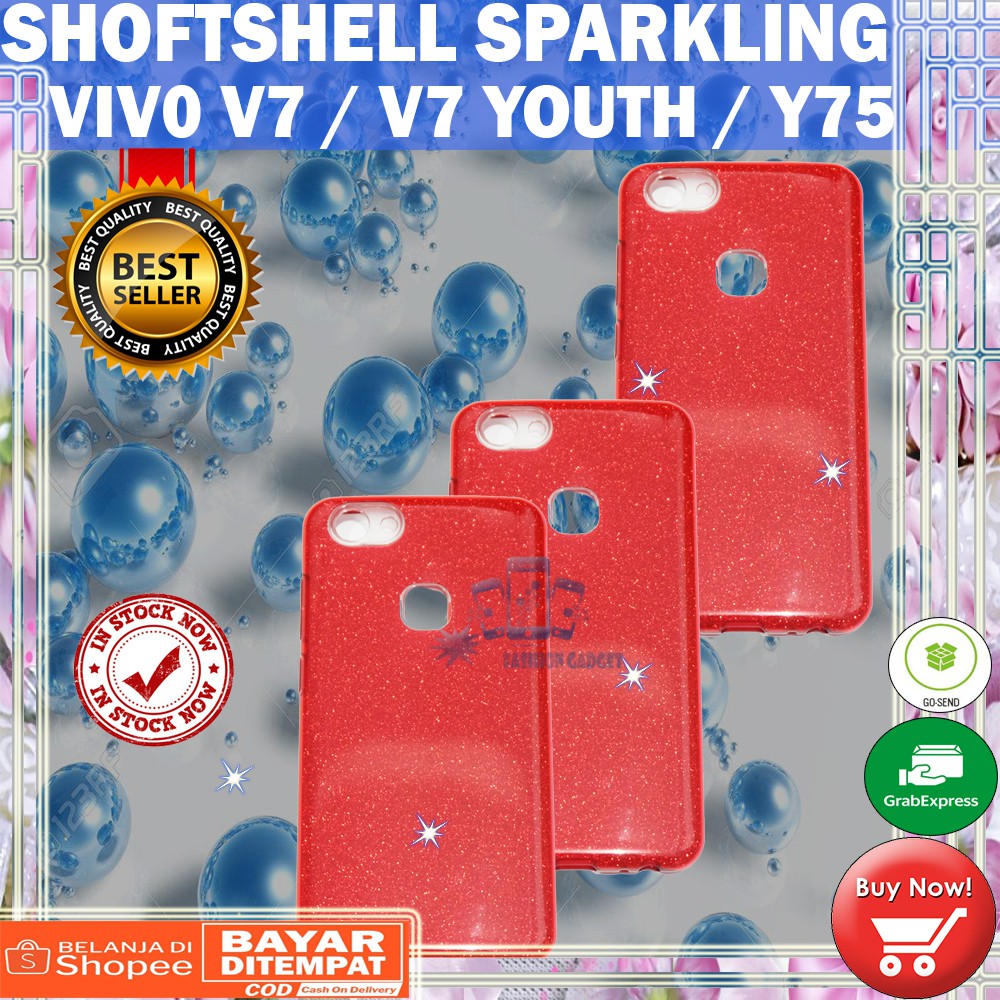 (Warna Acak Pink / Red) Silikon Vivo V7 / V7 Youth / Y75 Ultrathin Vivo V7 Case Sparkling Blink Case Glitter Soft Case Jelly Case Silicone Casing Kasing Kesing Sarung Hp Vivo V7