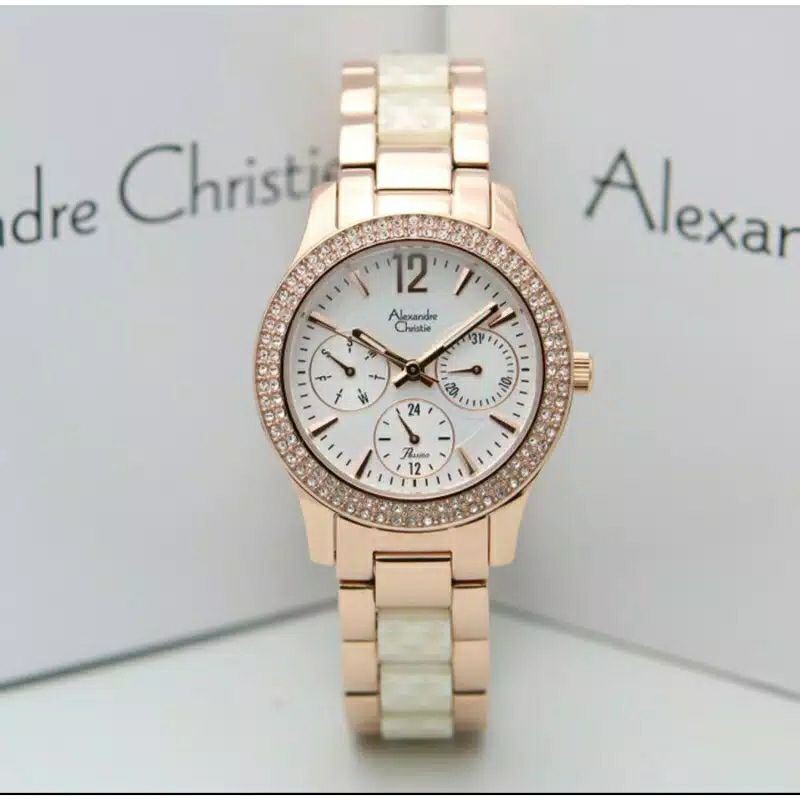 Alexandre Christie 2463 Rosegold Putih Jam wanita Original