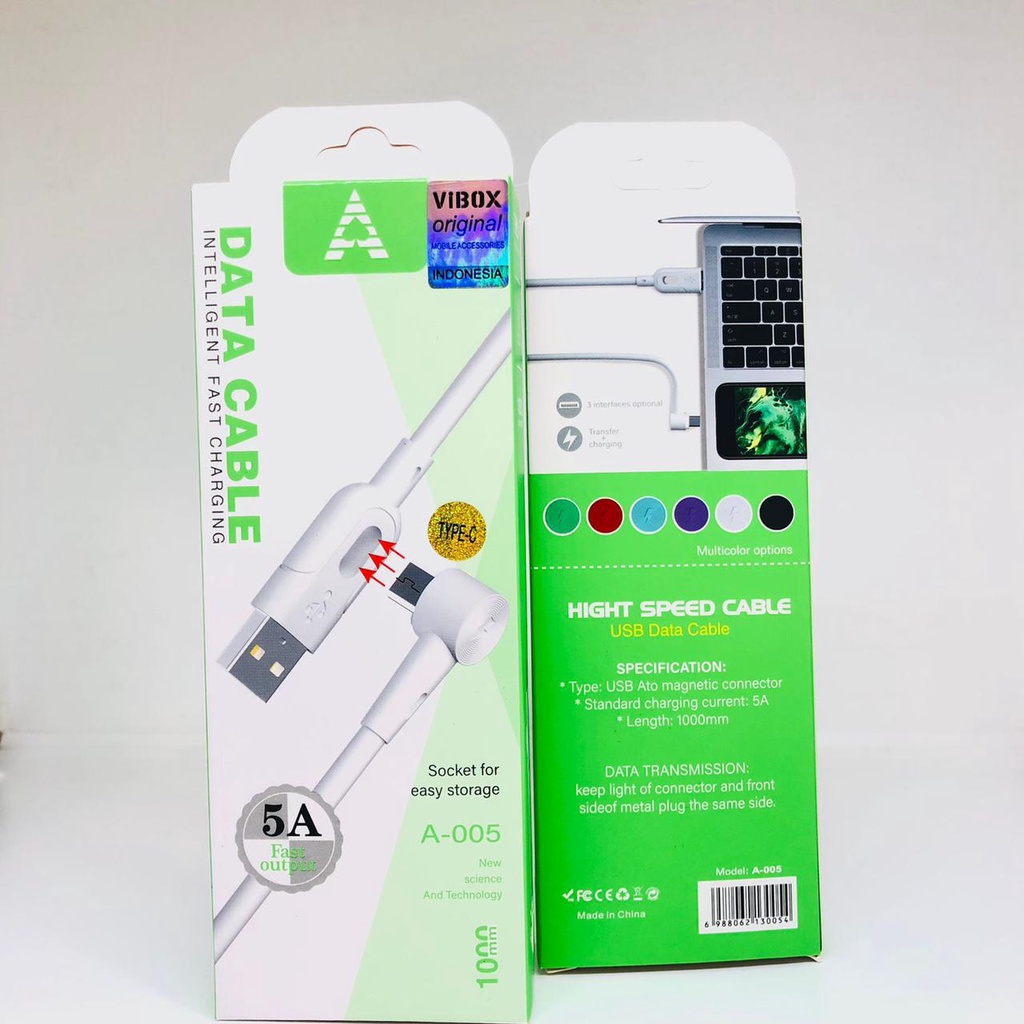 FAST CAHRGING 2.4A HIGH SPEED Kabel Game L Type C Kabel Gaming vibox a-005 Model L Kabel Charger Kabel Data Micro / Type C / Iphone