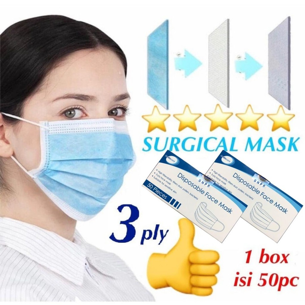 Mediocare Masker Medis 3 Ply Disposable Mask Earloop 1 Box isi 50