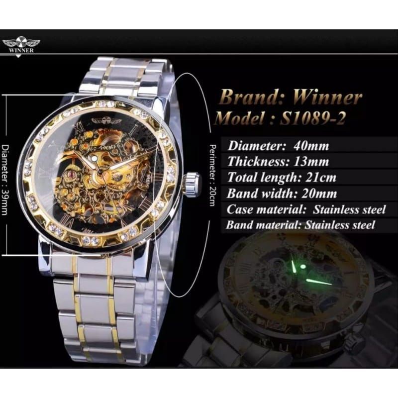 Winner Diamond Jam Tangan Automatic Tanpa Baterai Otomatis Jam Tangan Pria Stainliss Steel