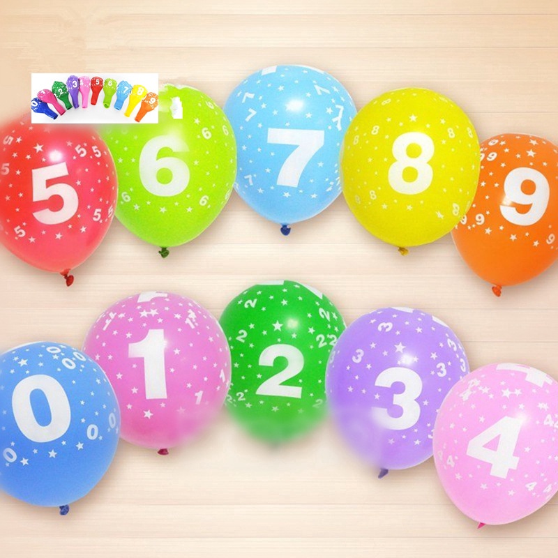 Balon Latex Tulisan Angka 12 Inch / Balon Motif Angka / Balon Ulang Tahun / Balon Nomor Mix