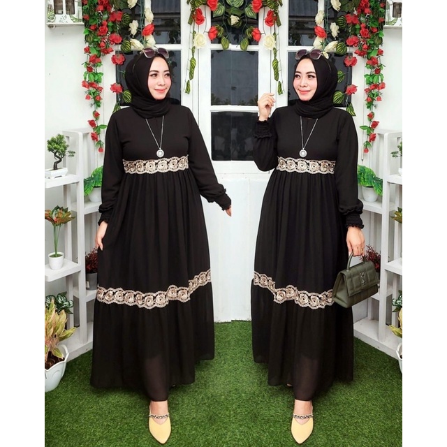 Gamis Ceruty Mix Renda Mutiara Full Puring