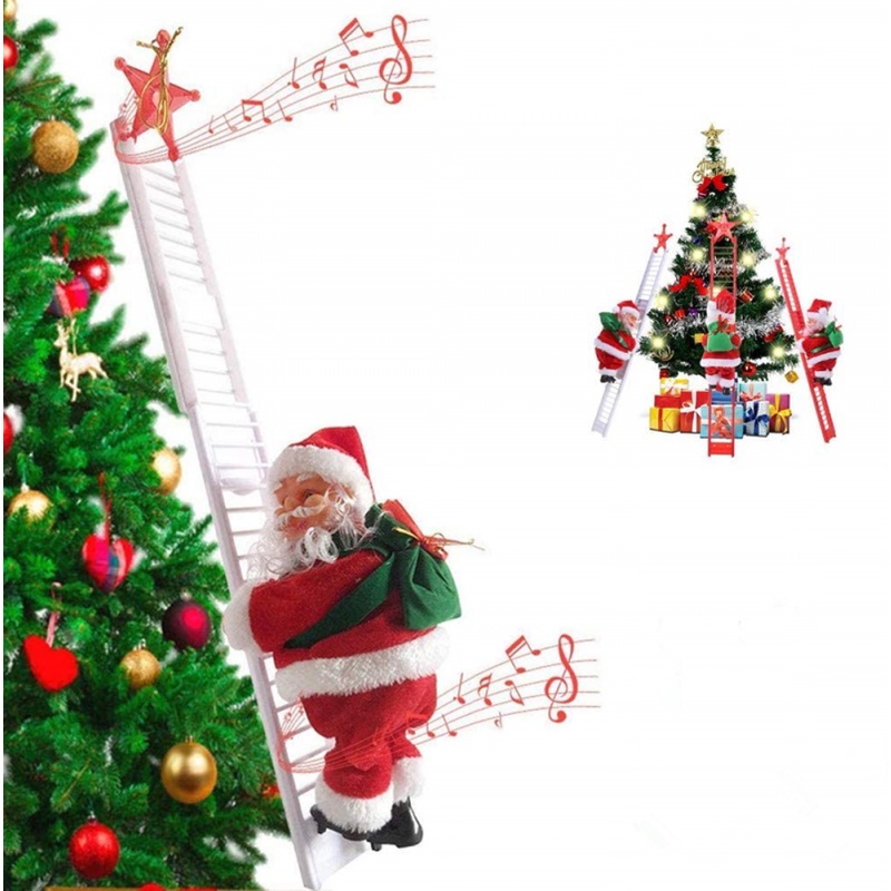 Christmas Electric Santa Claus Climbing Ladder Plush Doll Creative Music Xmas Decor Kid Toy Gift Christmas Birthday Gifts