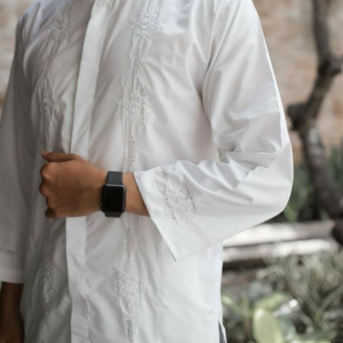 ☇ Baju Koko Putih Bordir Manual Pria Dewasa / Baju koko Kerancang Padang Lengan Pendek / Atasan Musl