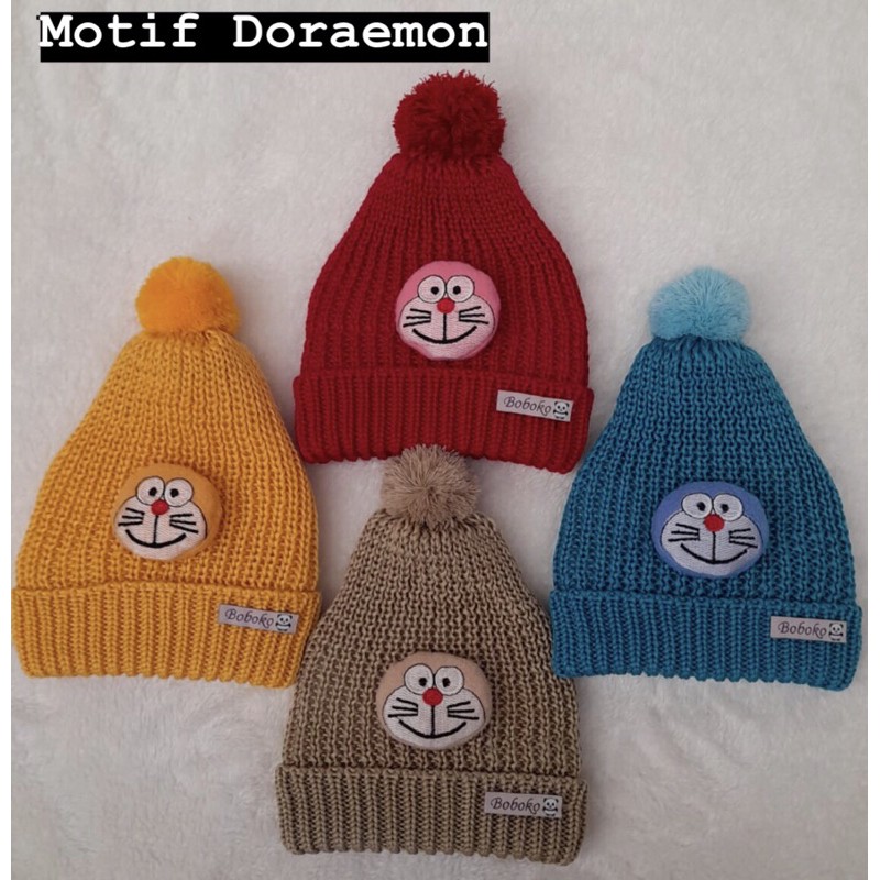 TOPI KUPLUK BAYI BOBOKO MOTIF DORAEMON/KEROPI KATAK TOPI RAJUT BAYI LAKI PEREMPUAN NEWBORN0-12Bulan