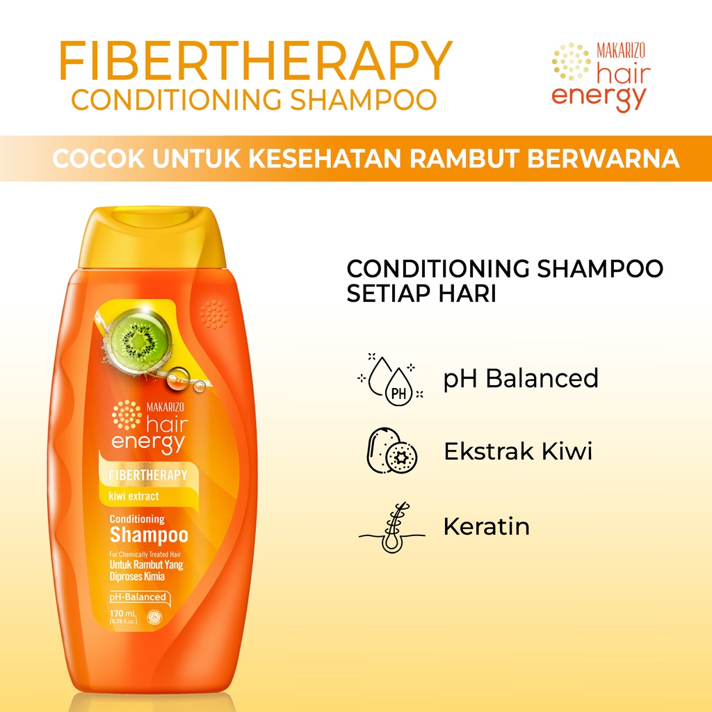 Makarizo Hair Energy Fibertherapy Conditioning Shampoo Kiwi 330ml | 2 in 1 Fibertherapy Shampoo + Conditioner