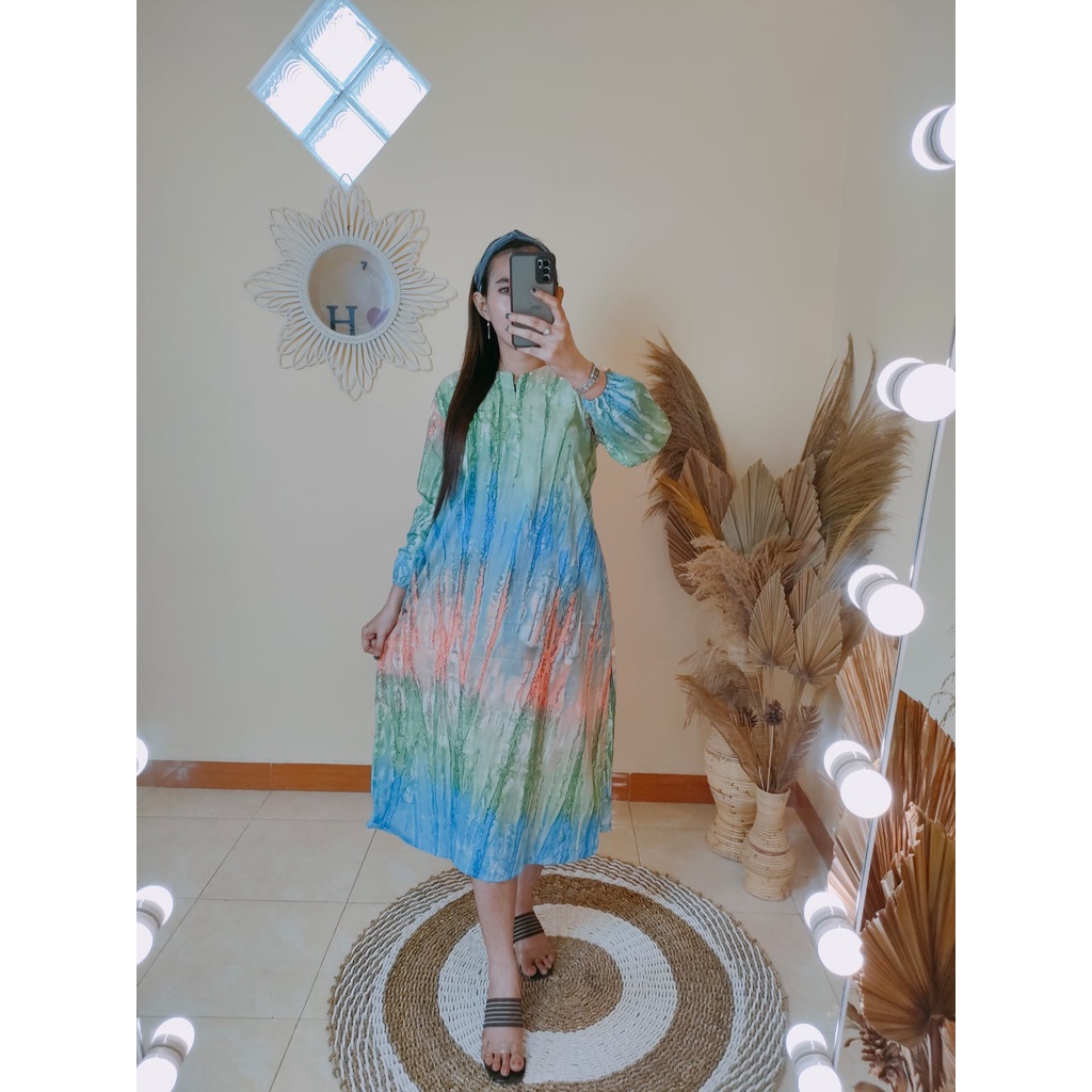 Midi Dress Busui Friendly / Gamis Tiedye Terbaru Kekinian / Fashion Muslim / Dress Murah / Bahan Katun