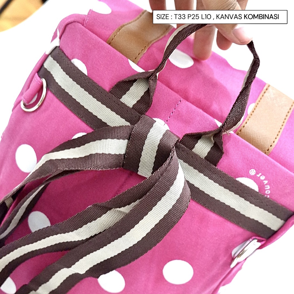 Tas anak ransel lokal murah tas lucu tas paud tk kanvas motif polkadot tas punggung mini kecil anak