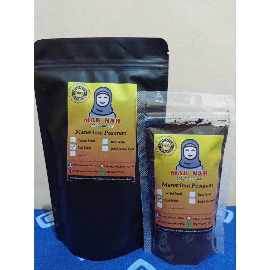 

Kopi Bubuk Jawa Hitam 200 Gram Dgn Kemasan Standing Pouch Zipper Aman Dibuka Tutup, Murah Nikmat Tanpa Gula, Menggunkan Biji Kopi BerkualitasTerbaik ,Diolah Dengan Cara Trandisional Untuk Mempertahankan Rasa, Disangrai Dengan Wajan Tanah Liat Tanpa Minyak