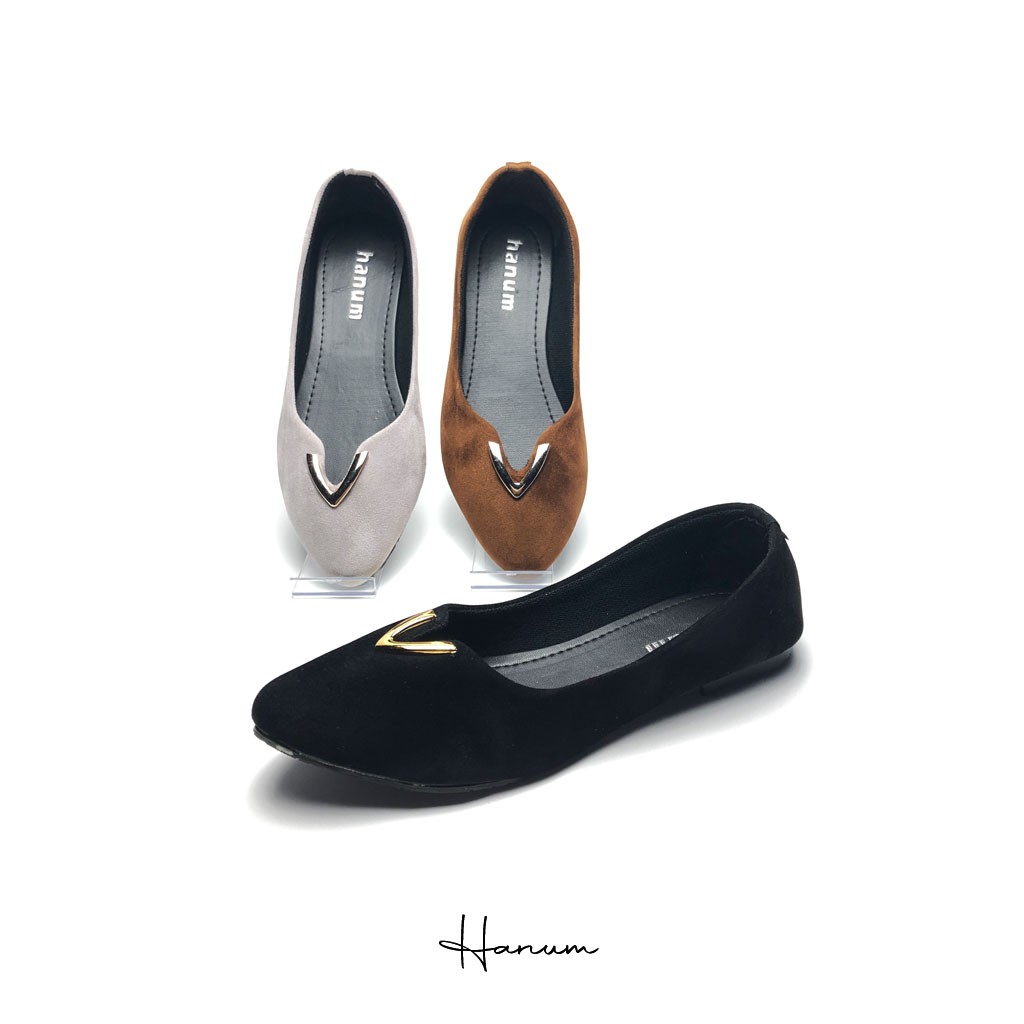 Hanum - Sepatu Flat Shoes Balet Wanita Hanum HF07 Suede / Bludru Hitam