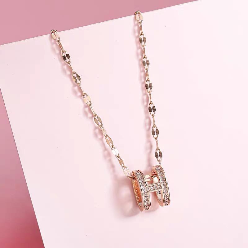 COD! kalung titanium wanita liontin H diamond anti karat import