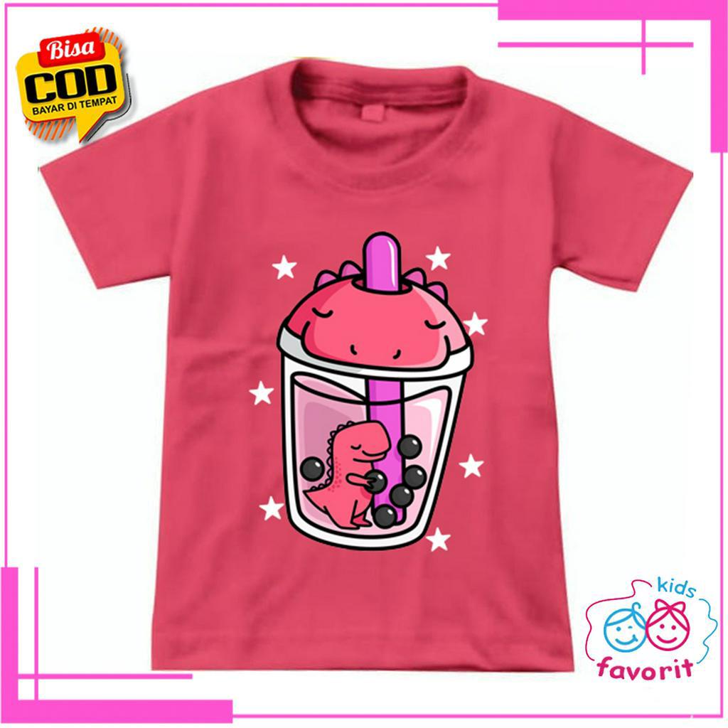 KAOS ANAK PEREMPUAN MOTIF BOBA  ATASAN ANAK CEWEK GAMBAR BUBBLE BOBA DINO TERBARU