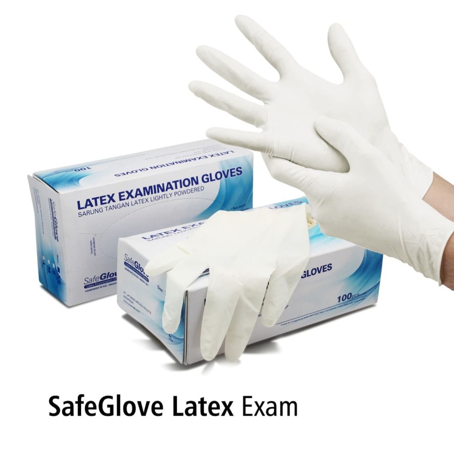 Sarung tangan karet safe glove latex powder / hand gloves latex / Sarung Tangan kesehatan /handscoon medis / sarung tangan latex safe glove