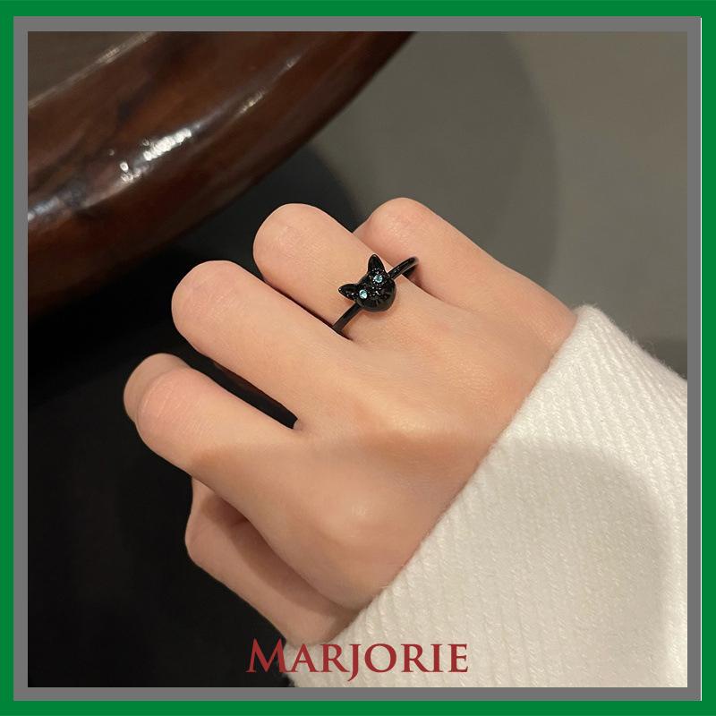 Cincin Kucing Hitam Wanita Trendi Desain Niche Cincin Jari Telunjuk Fashion Kepribadian Cincin-MJD