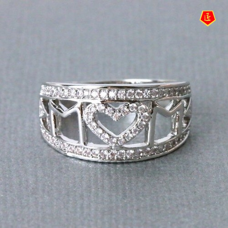 [Ready Stock]18K Platinum Diamond Mom Heart-Shaped Ring