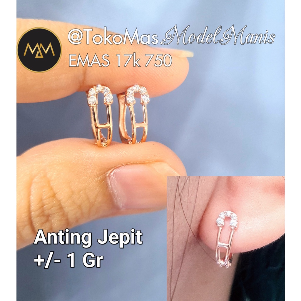 Anting Peniti emas rosegold 750 kadar 17k