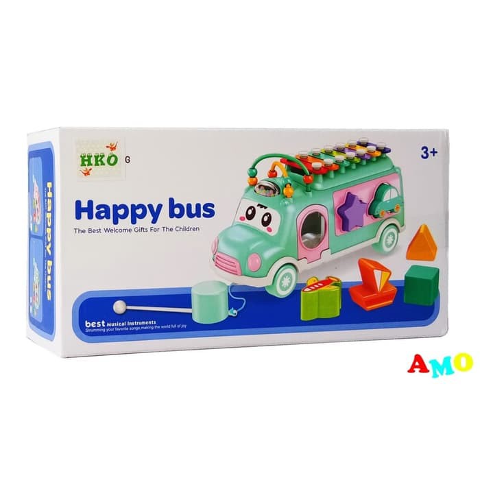 Mainan Anak Edukasi Bayi Mobil 2IN1 XYLOPHONE PUZZLE HAPPY BUS MX009 ST Belajar Mengenal Bentuk Shape &amp; Musik Nada - Kado Hadiah Ulang Tahun Usia 3 4 5 6 7 Bulan 1 2 3 Tahun