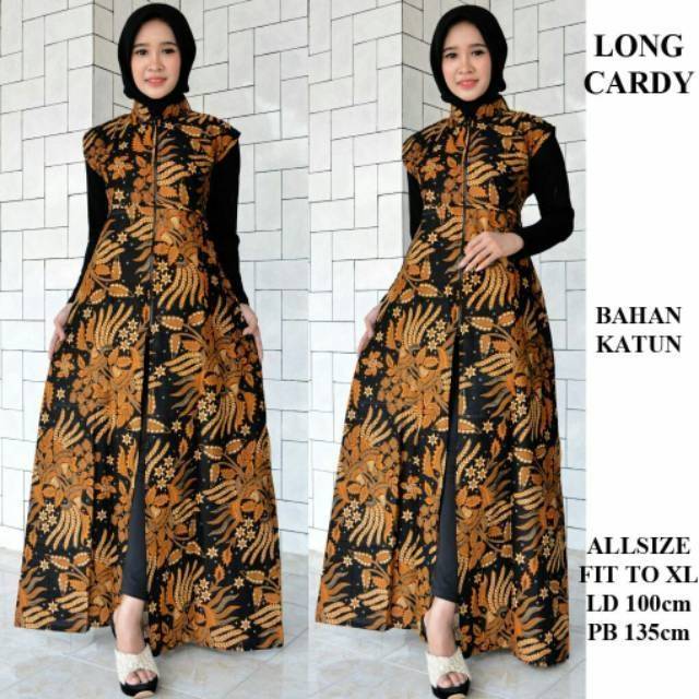 Fashion Wanita Long Cardi Tanpa Lengan Motif Batik Manggar Baju