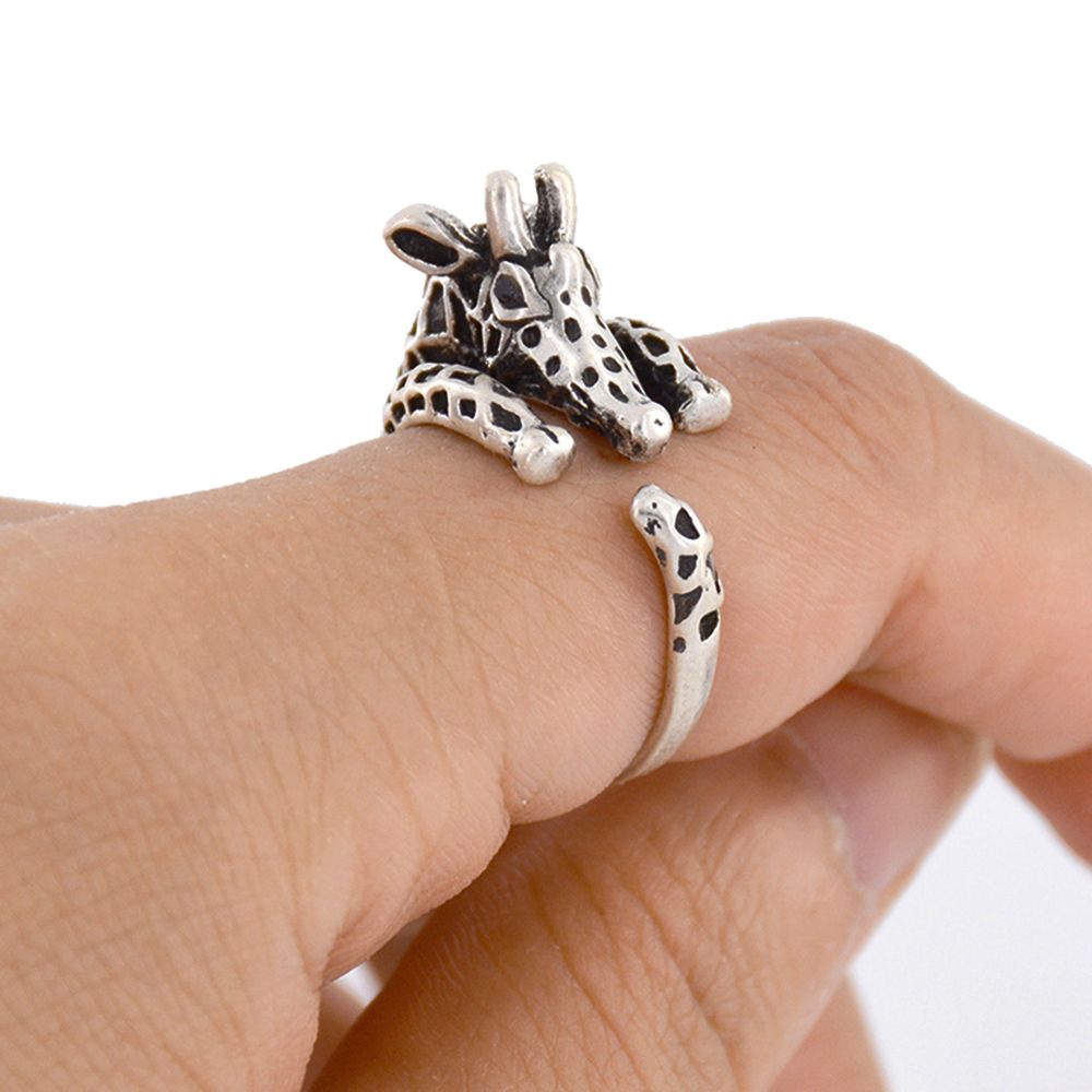 MXBEAUTY Vintage Open Finger Ring Burnished Retro Jewelry Animal Ring Cuff Wrap Silver Planted Anti-Silver Gifts Lovely Adjustable Giraffe/Multicolor