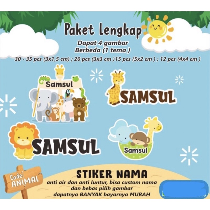Sticker label nama anak/stiker label nama/stiker label anti air/stiker nama anak lucu/sticker buku/s