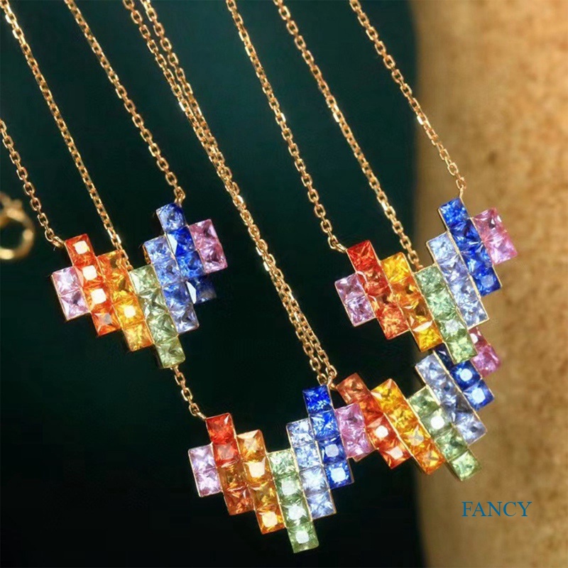 Kalung Dengan Liontin Bentuk Hati Unik Warna-Warni Bahan Cubic Zirconia Untuk Wanita