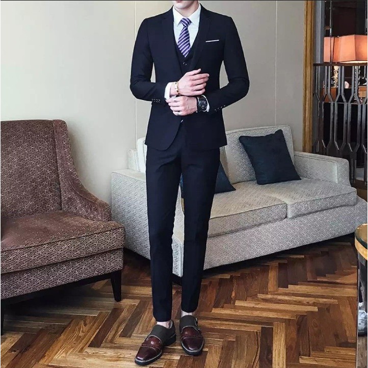 JAS SETELAN SLIMFIT SEMI FORMAL NEW MODRIC BLACK SINGLE BUTTON 3IN1 HIGH TWIST ORIGINAL NIKAYU