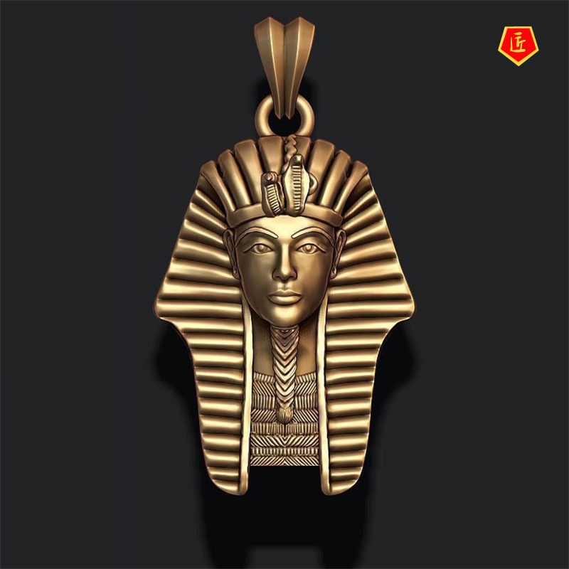 [Ready Stock]Egyptian Pharaoh Pendant European and American Retro Gold Carved Avatar Necklace