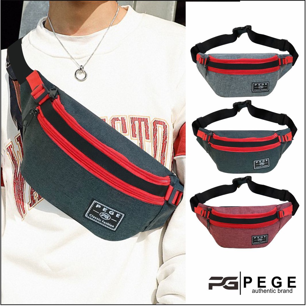 Tas Selempang Waistbag Pria PEGE Model Trendy Casual Bahan Tebal Bisa Untuk Tas pinggang - PG 8917