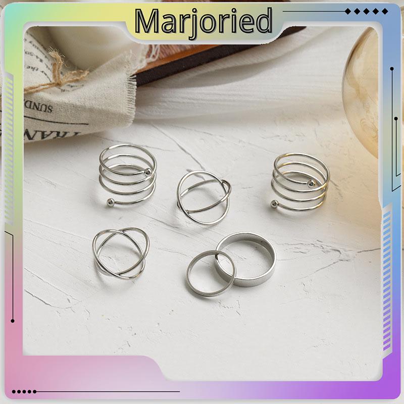 6 Pcs/set In Korea Cincin Gaya Punk Geometris Cincin Indah Pesta Pernikahan Wanita Fashion Perhiasan-MJD