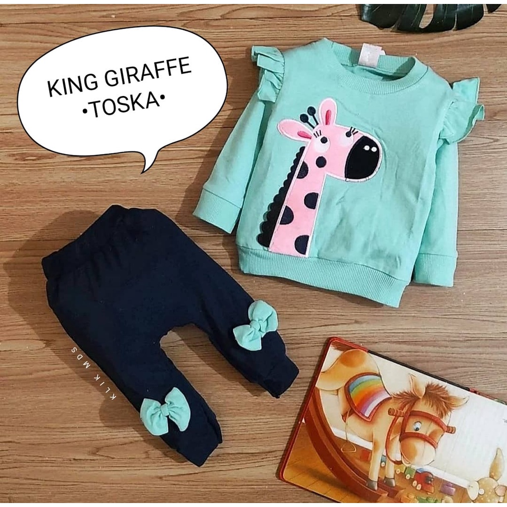 Baju Bayi Perempuan Setelan Atasan Dan Celana Motif King Giraffe 1 Ukuran