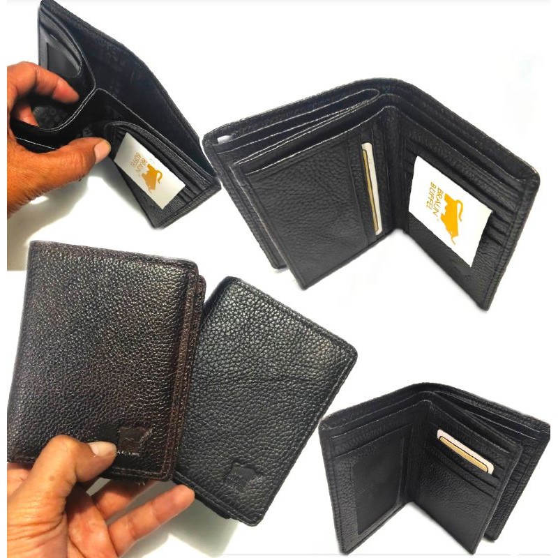 dompet lipat pria kulit asli model vertical Braun buffle 3 dimensi