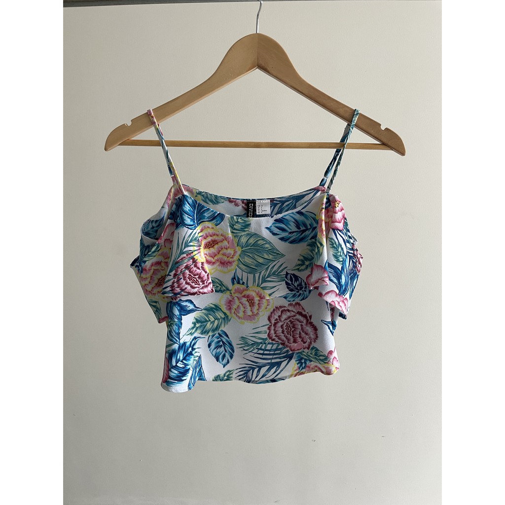 H&M Divided Sabrina Floral Tropical Crop Top