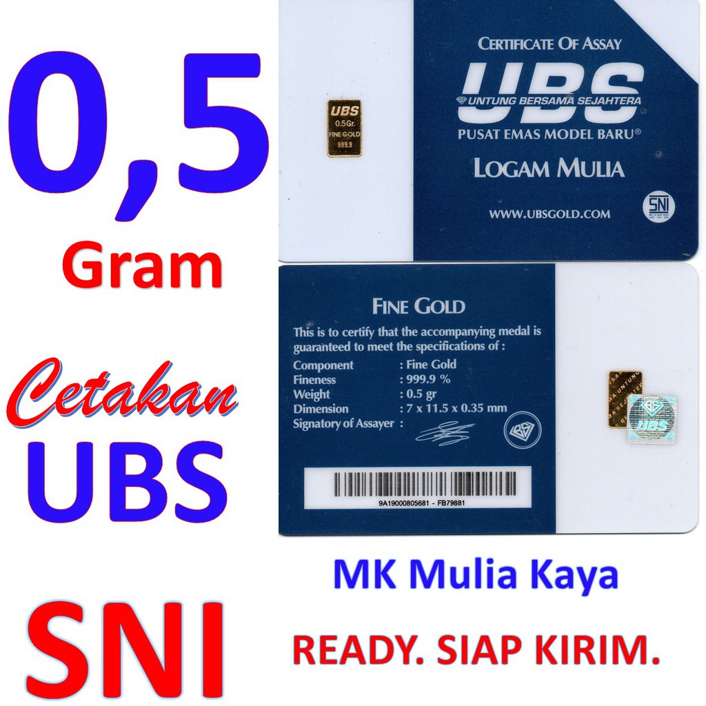 Emas 0.5 Gram UBS 0,5 Gram UBS Logam Mulia UBS (PT. Untung Bersama Sejahtera) Bukan Antam READY