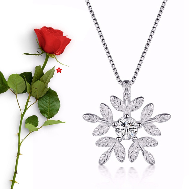 925 Sterling Silver White Snowflake Necklace Pendant Fashion Cubic Zirconia Necklace Charm For Women