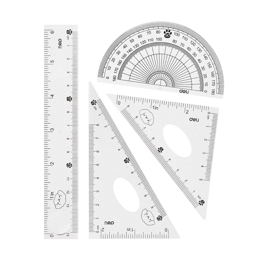 Deli Ruler Set / Set Penggaris Isi 4pcs Packaging Zip Bag Desain Miyou EH657