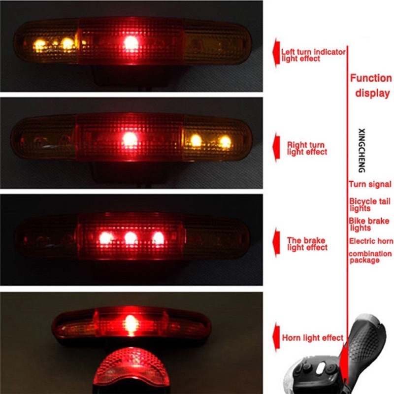 TaffLED Lampu Sepeda Rem Sein Kiri Kanan 7 LED dengan Klakson - Black