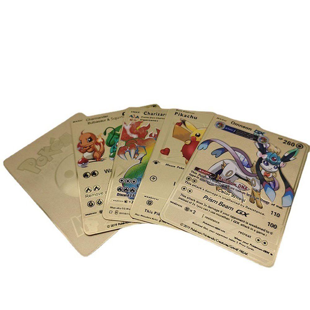 LANFY 1pc Pokemon Cards Children Gift Pikachu Golden Card Game Card Birthday Gifts Game Arceus Vmax Trading Collection Cards Trading Battle Display Metal DIY Card