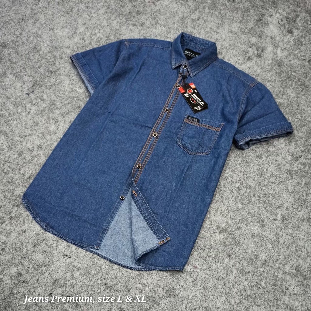 Kemeja Jeans Pendek Original Basic Pria l Kemeja Polos  l Kemeja Kantoran Termurah