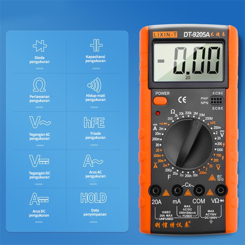 【 termasuk baterai】DT-9205A Avometer Multitester Alat Pengukur Multimeter Digital