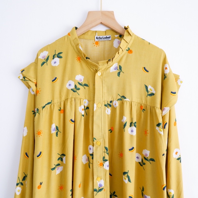 Kemeja Motif Oversize XXL LD 130  Rayon Bigsize Blouse Jumbo-YELLOW