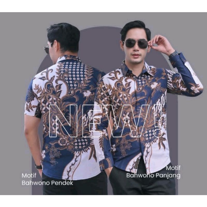 PEKSI | BAHWONO PUTIH BIRU BATIK KEMEJA PRIA LENGAN PANJANG PENDEK BAHAN KATUN PRINTING FURING HALUS SLIM FIT MODERN | KEMEJA PRIA | BAJU BATIK HALUS ATASAN