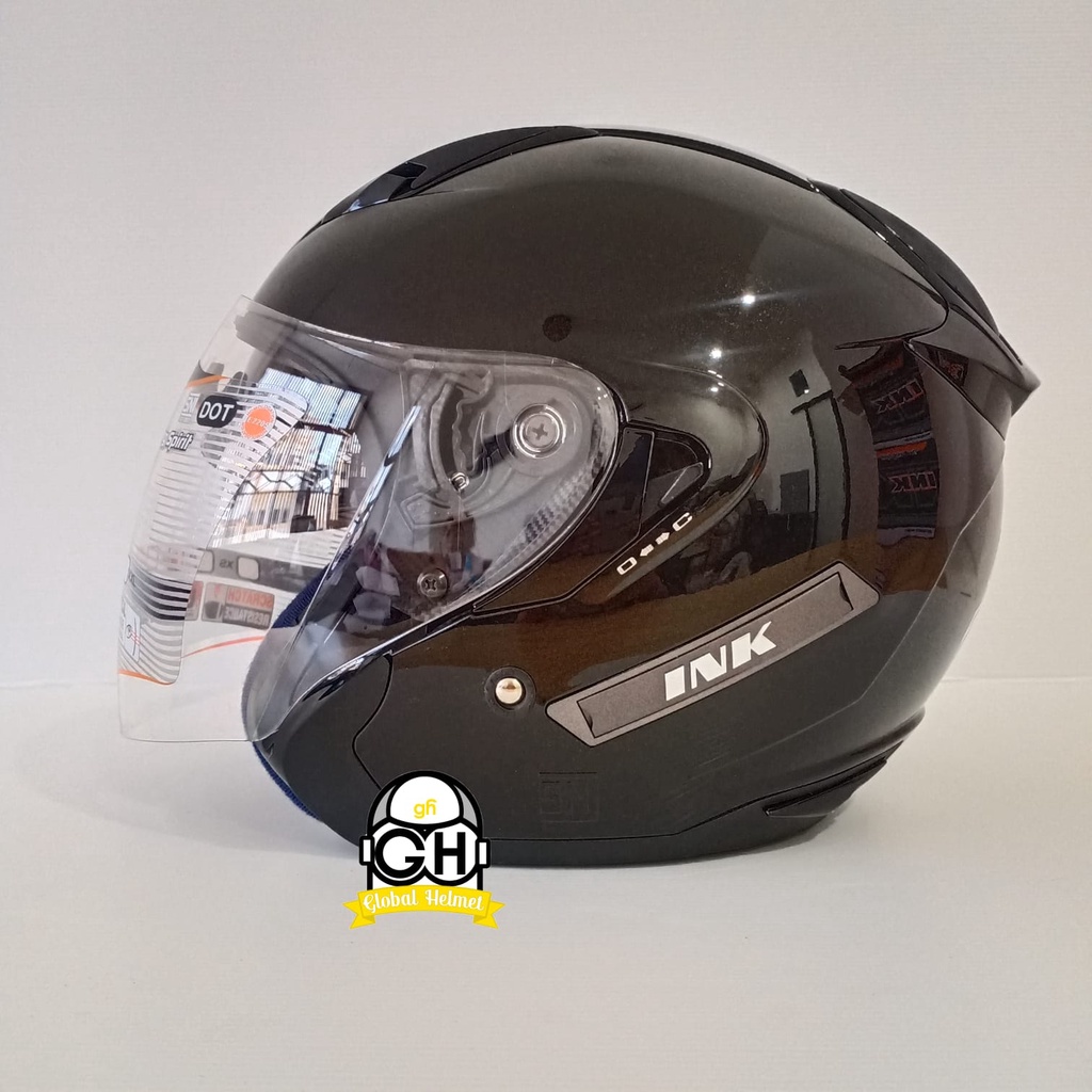 HELM INK METRO SOLID BLACK DOUBLE VISOR INK HALF FACE HITAM METALIK INK POLOS INK HALFFACE