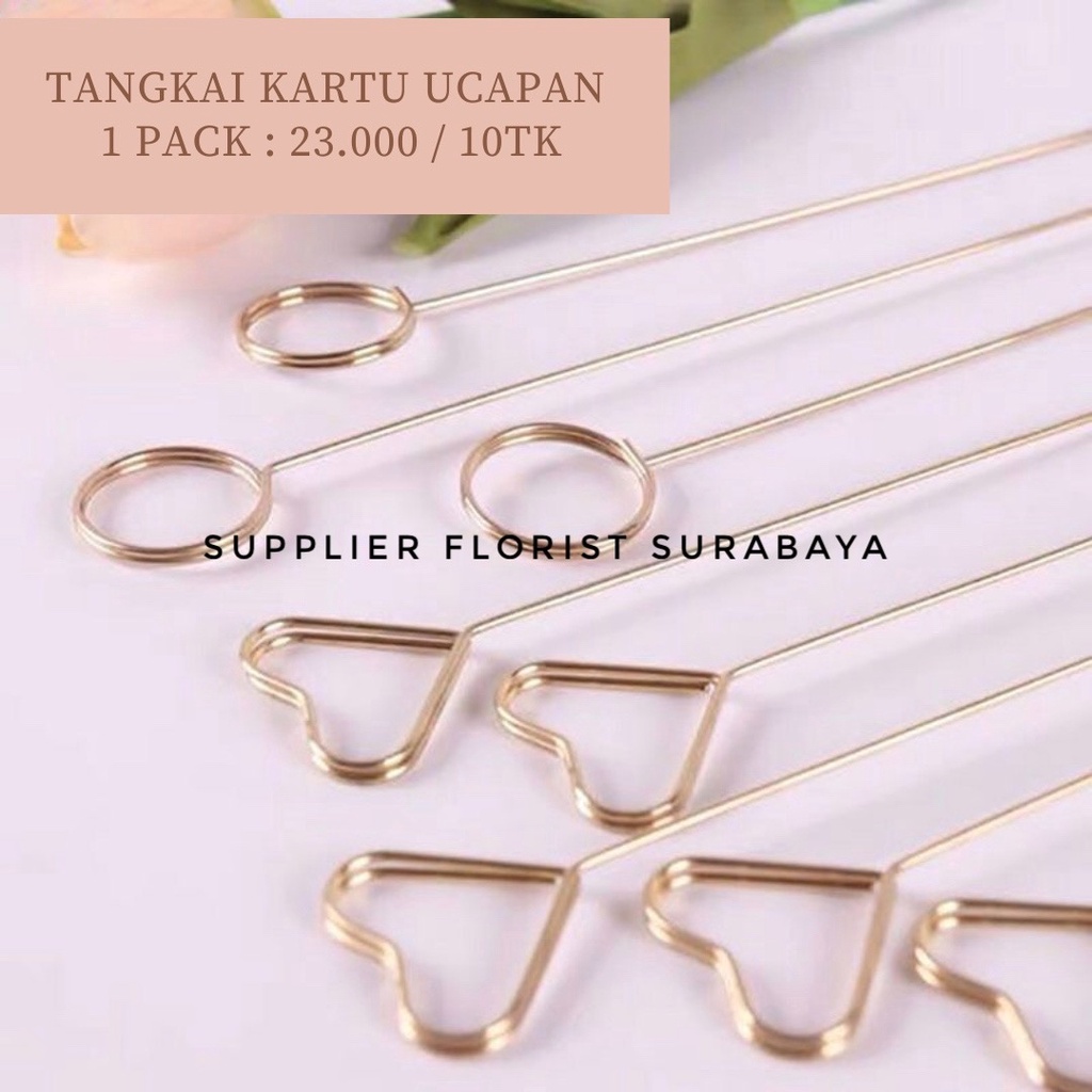 10 BIJI TANGKAI KARTU UCAPAN BAHAN METAL MODEL BULAT DAN HATI TINGGI 34CM