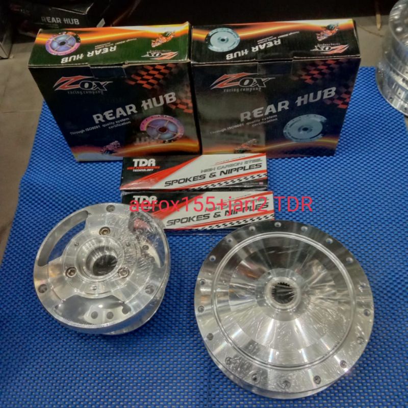 TROMOL SET ZOX RACING ORIGINAL AEROX155 AEROX150/ SET DEPAN BELAKANG PLUS JARI-JARI TDR RACING ORIGI