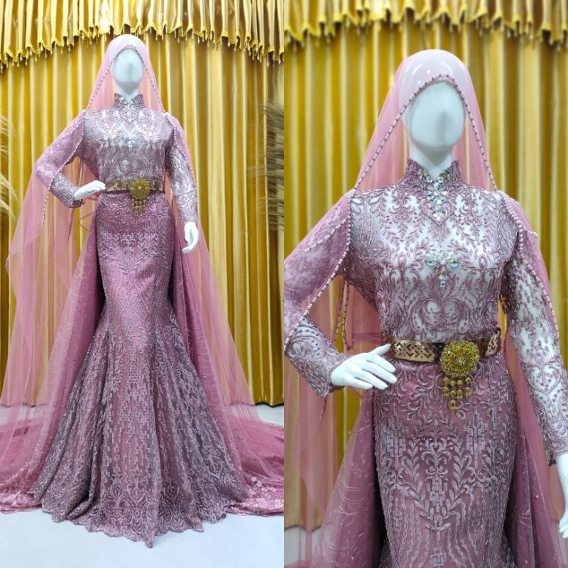 kebaya pengantin span duyung full Payet ekor cantik mewah